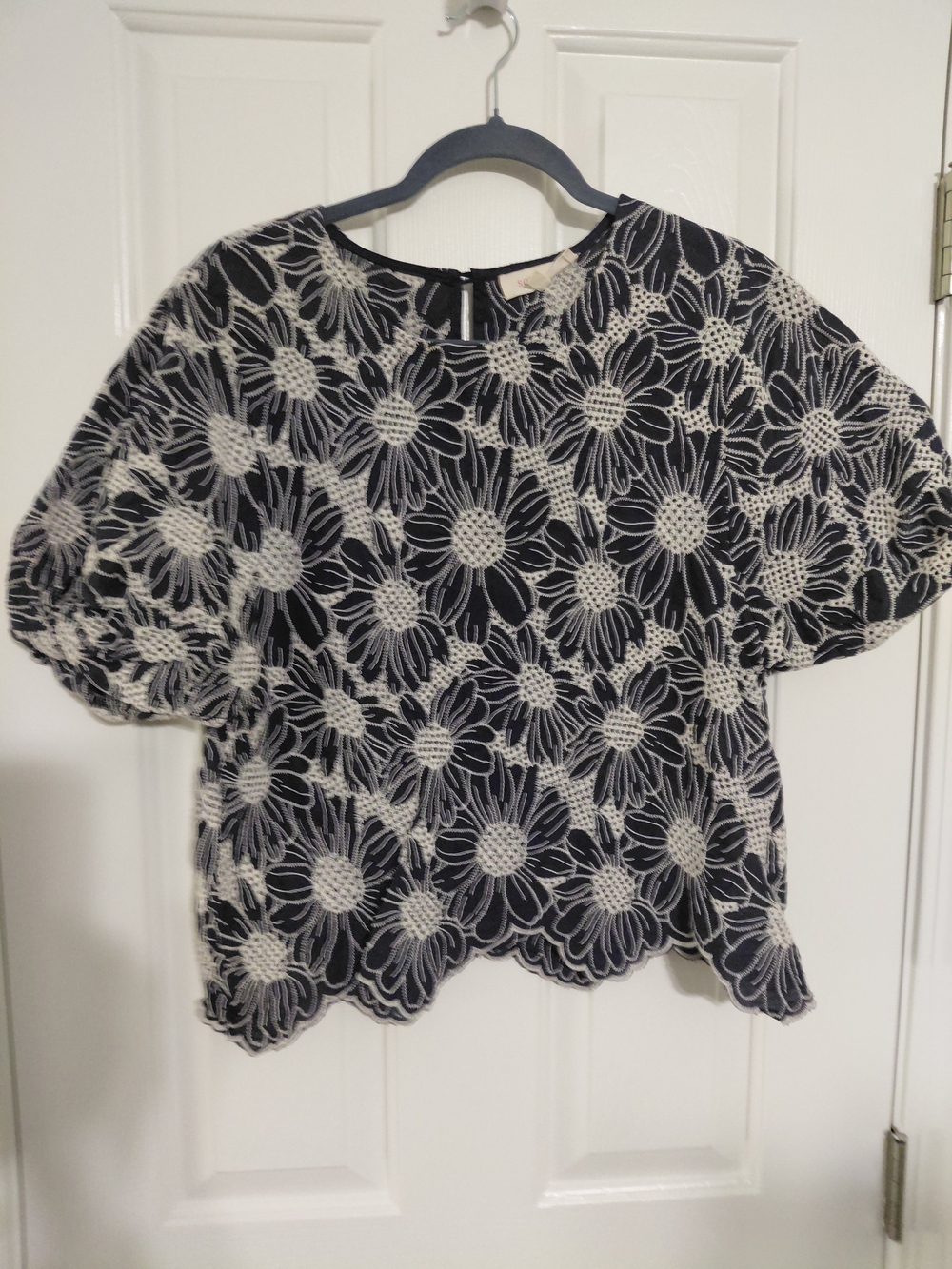 Solitaire Black Top with Cream Floral Lace Overlay